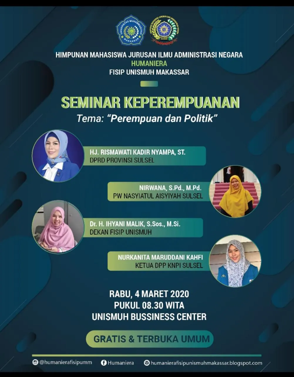 Hari ini Rabu, HUMANIERA Unismuh Makassar Gelar Seminar Perempuan dan Politik