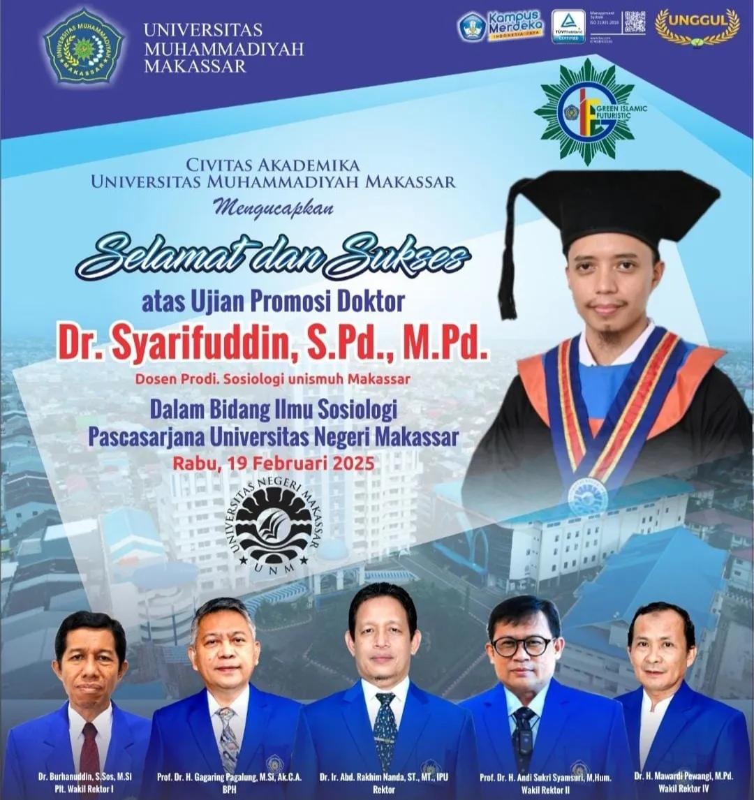 Dosen Unismuh Syarifuddin Raih Doktor dengan Kajian Dominasi Kuasa Karaeng dalam Arena Politik di Jeneponto